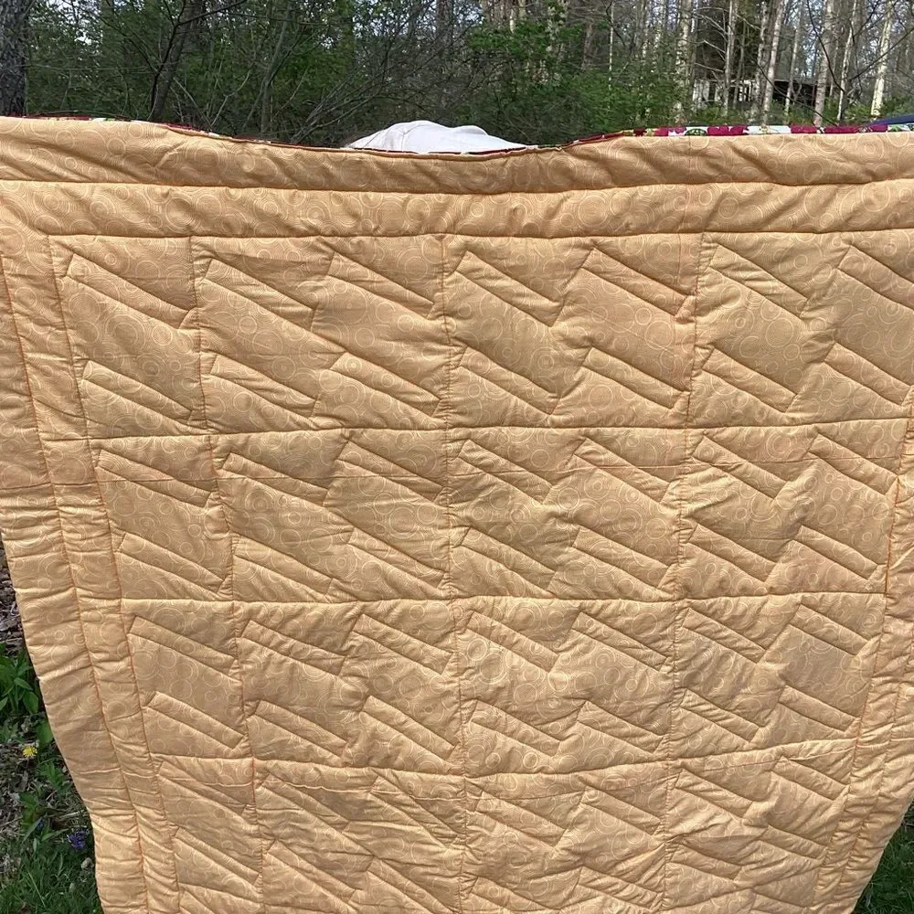 NWT. Hand Crafted “Welcome Spring & Summer” Brights Quilt with Zinnia Borders